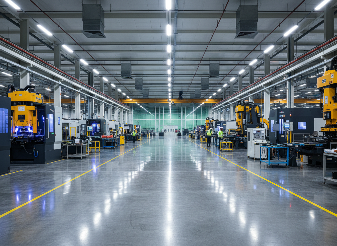 Industrial factory concrete floor hardened with R Cure Formula lithium silicate densifier India