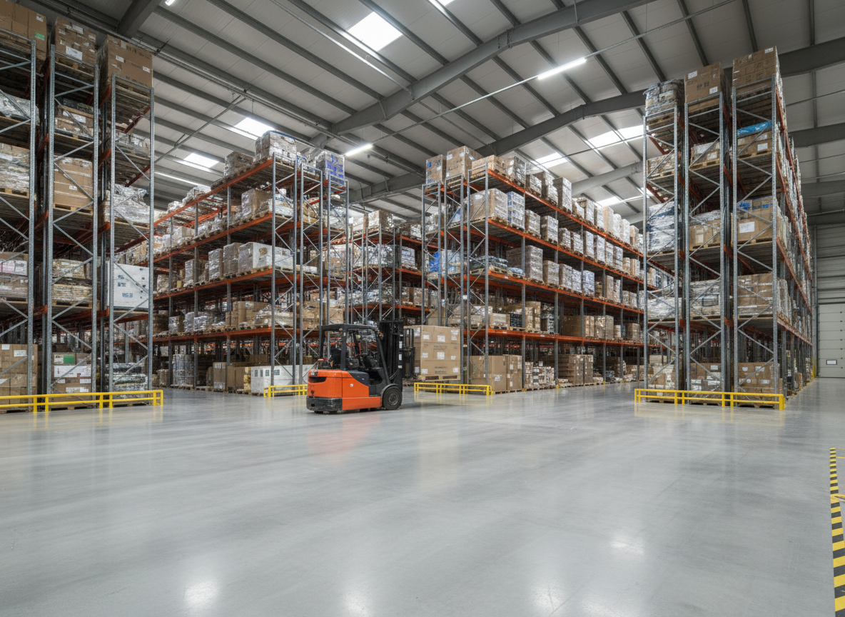 Dust-proof warehouse concrete floor treated with R Cure Formula lithium silicate densifier India