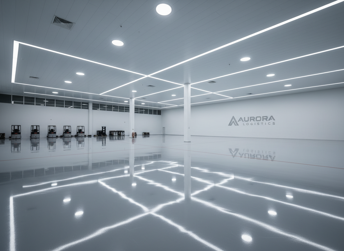 Glossy seamless epoxy flooring in a modern industrial warehouse in India